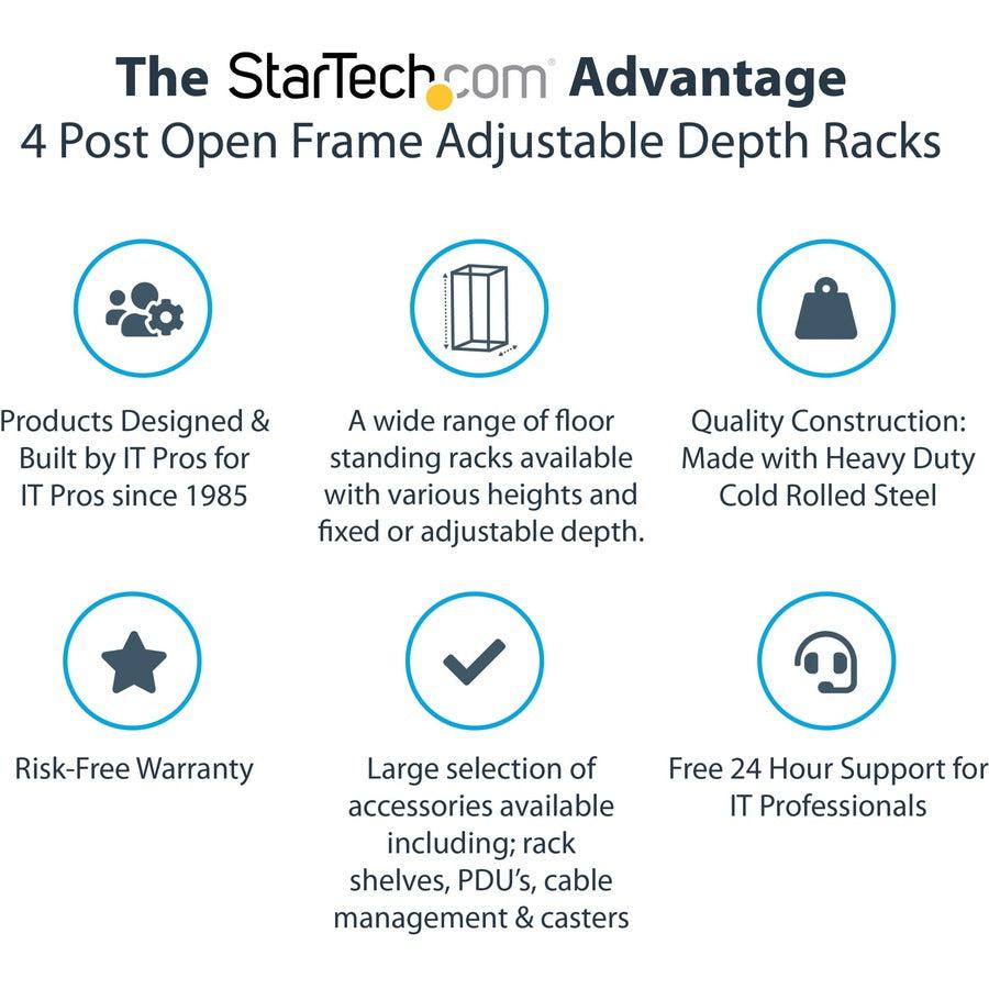 Open Frame Rack - 8U 4-Post Mobile Server Rack | StarTech.com 4POSTRACK8U
