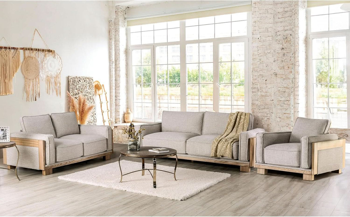 Oran Modern Sofa Set With Track Arms Light Brown Living Room