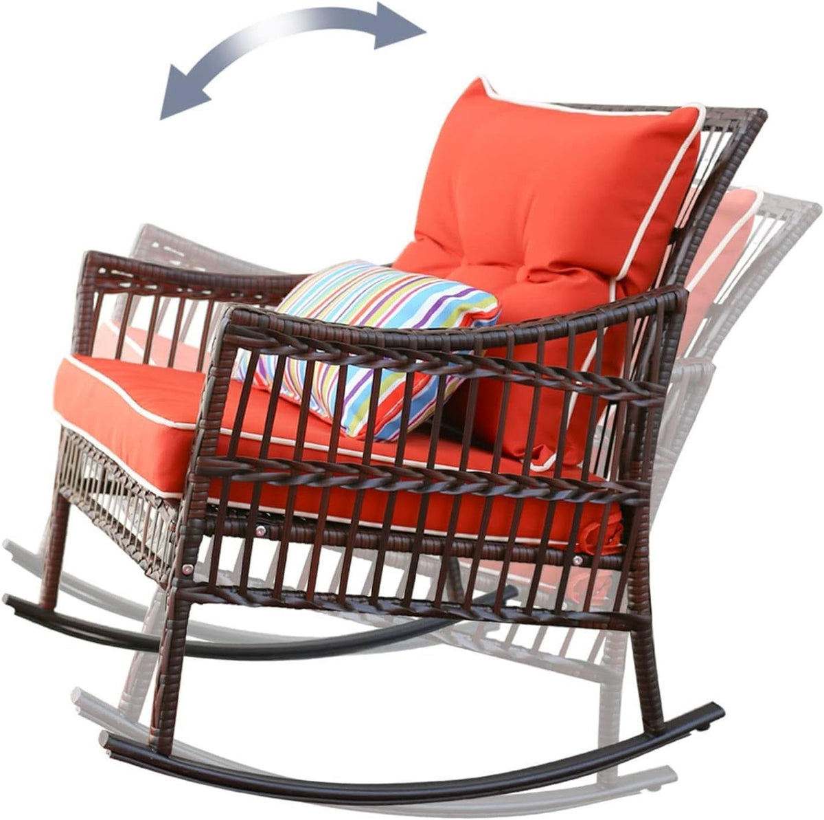 Orange 3 Piece Rocking Wicker Patio Set With Cushions