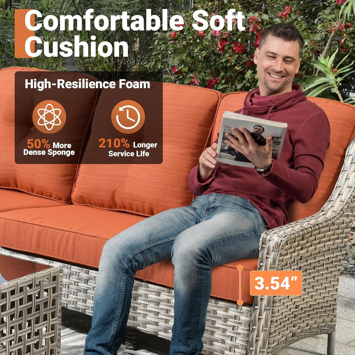 Orange 5 Piece Outdoor Patio Furniture Set With 3 Seat Sofa