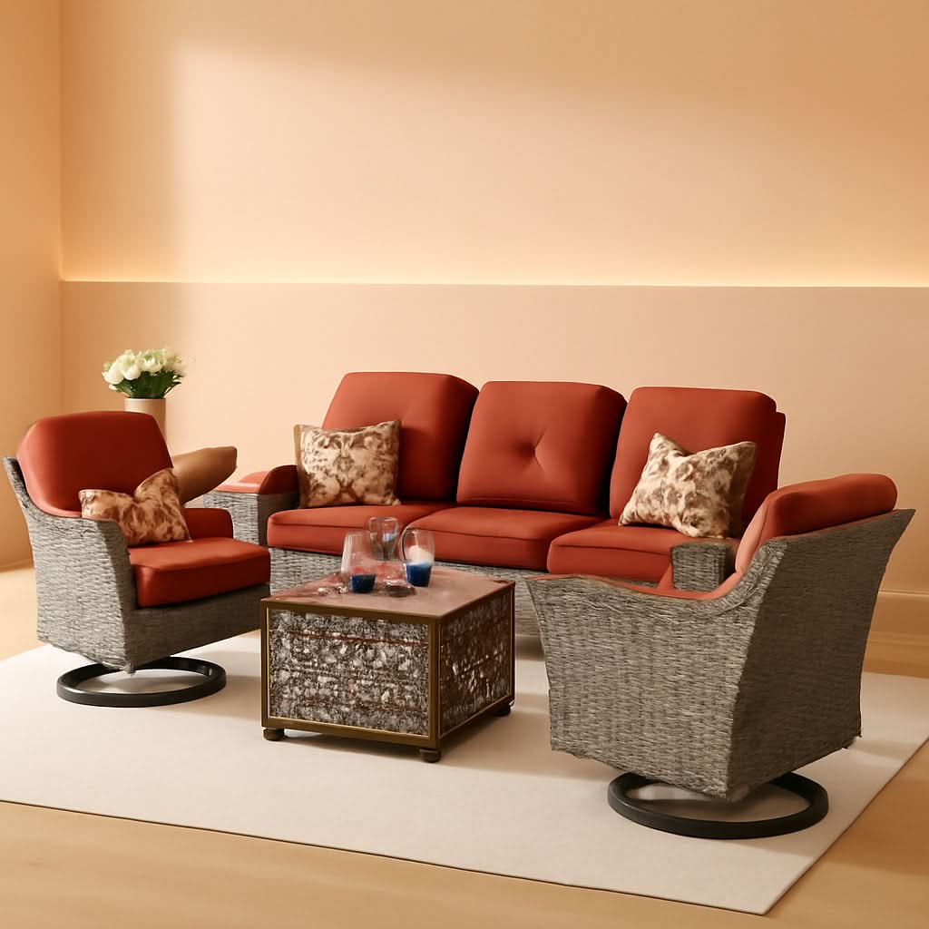 Orange 5 Piece Outdoor Patio Furniture Set With 3 Seat Sofa