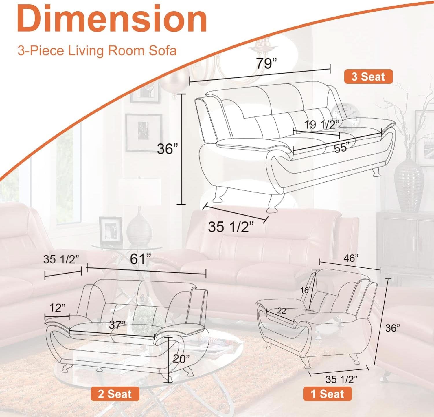 Orange Leather Sofa For Living Room With Minimalist Design