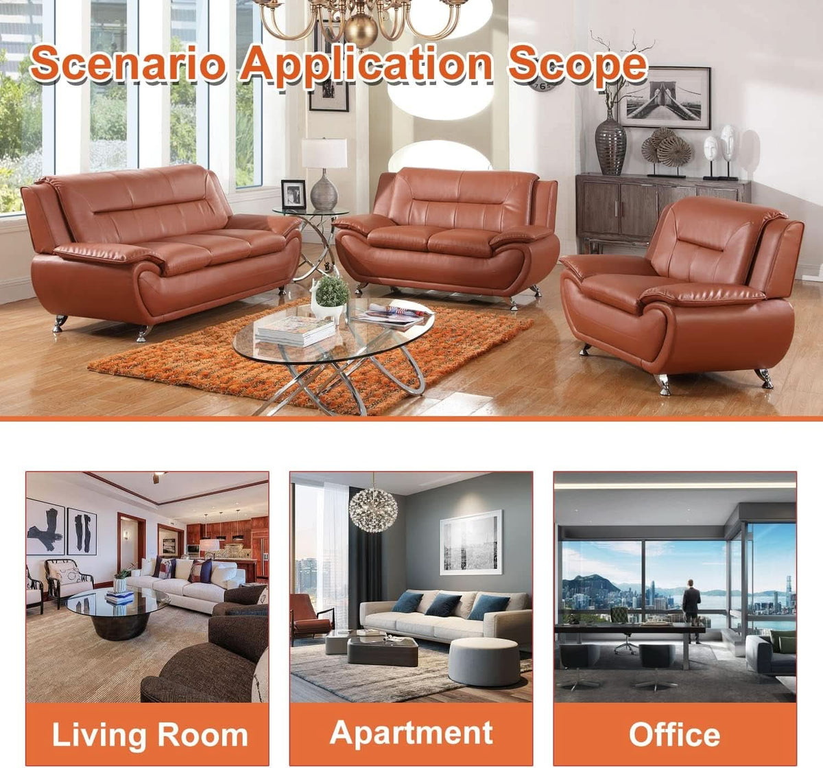 Orange Leather Sofa For Living Room With Minimalist Design