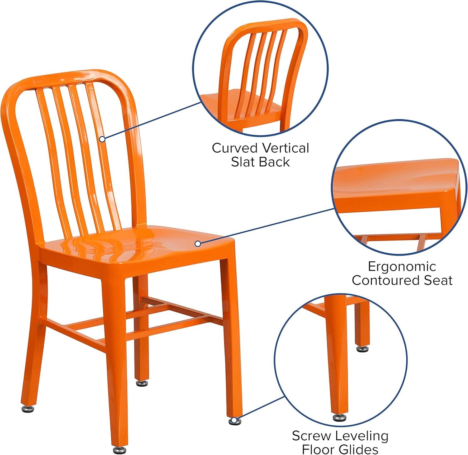 Orange Metal Indoor Outdoor Chair 2 Pack Commercial Grade