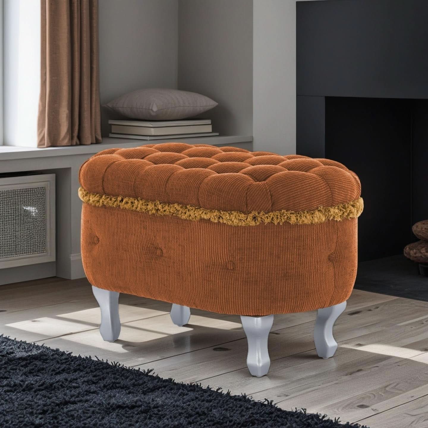 Orange Upholstered Storage Ottoman for Living Room