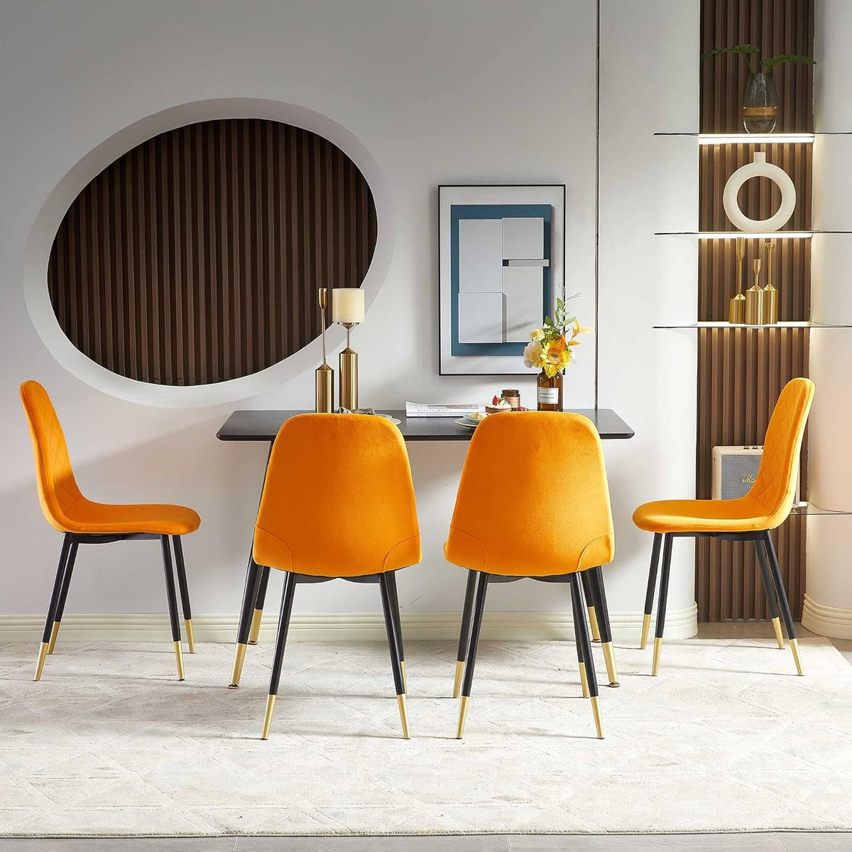 Orange Velvet Dining Chairs Set of 4 Metal Legs Backrest