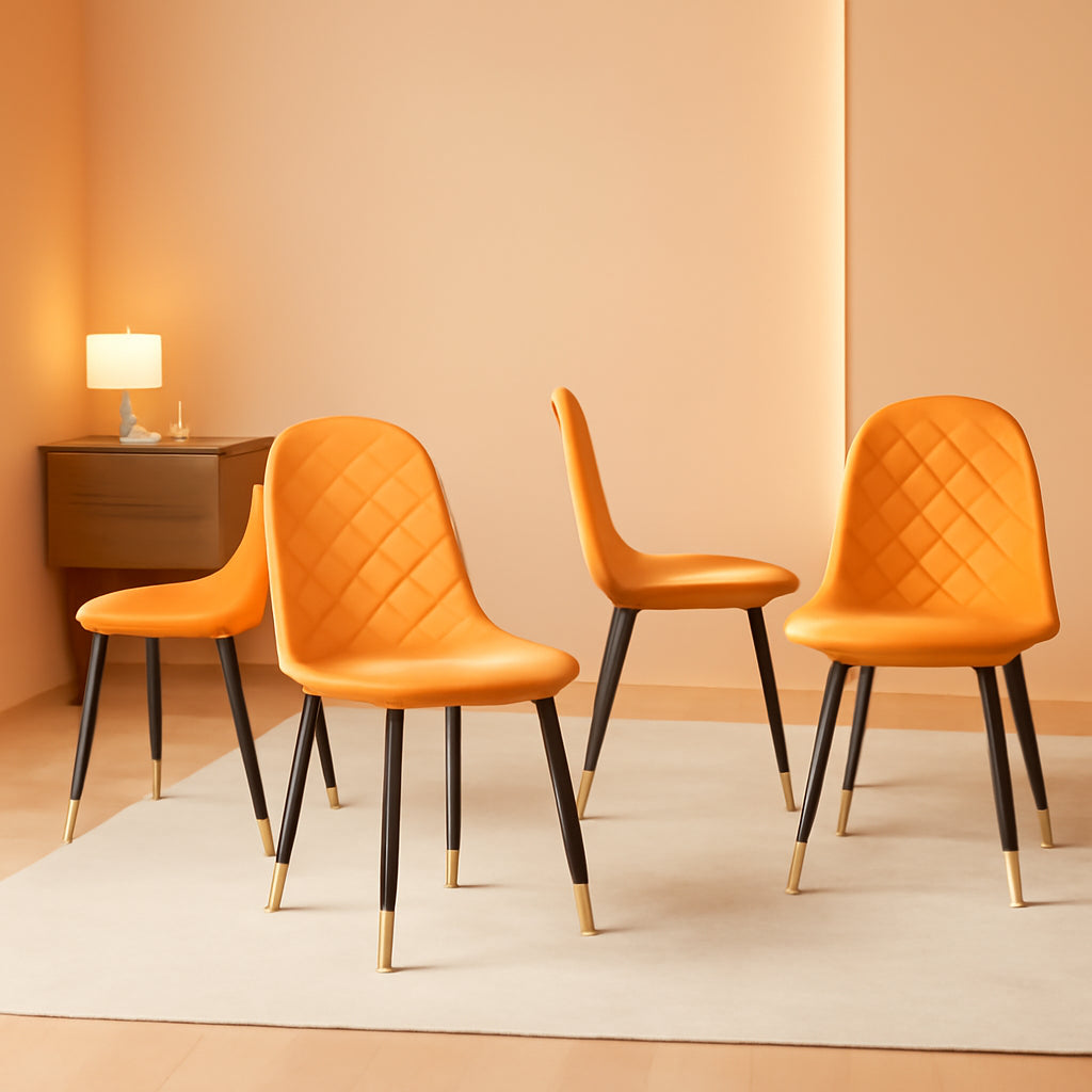Orange Velvet Dining Chairs Set of 4 Metal Legs Backrest