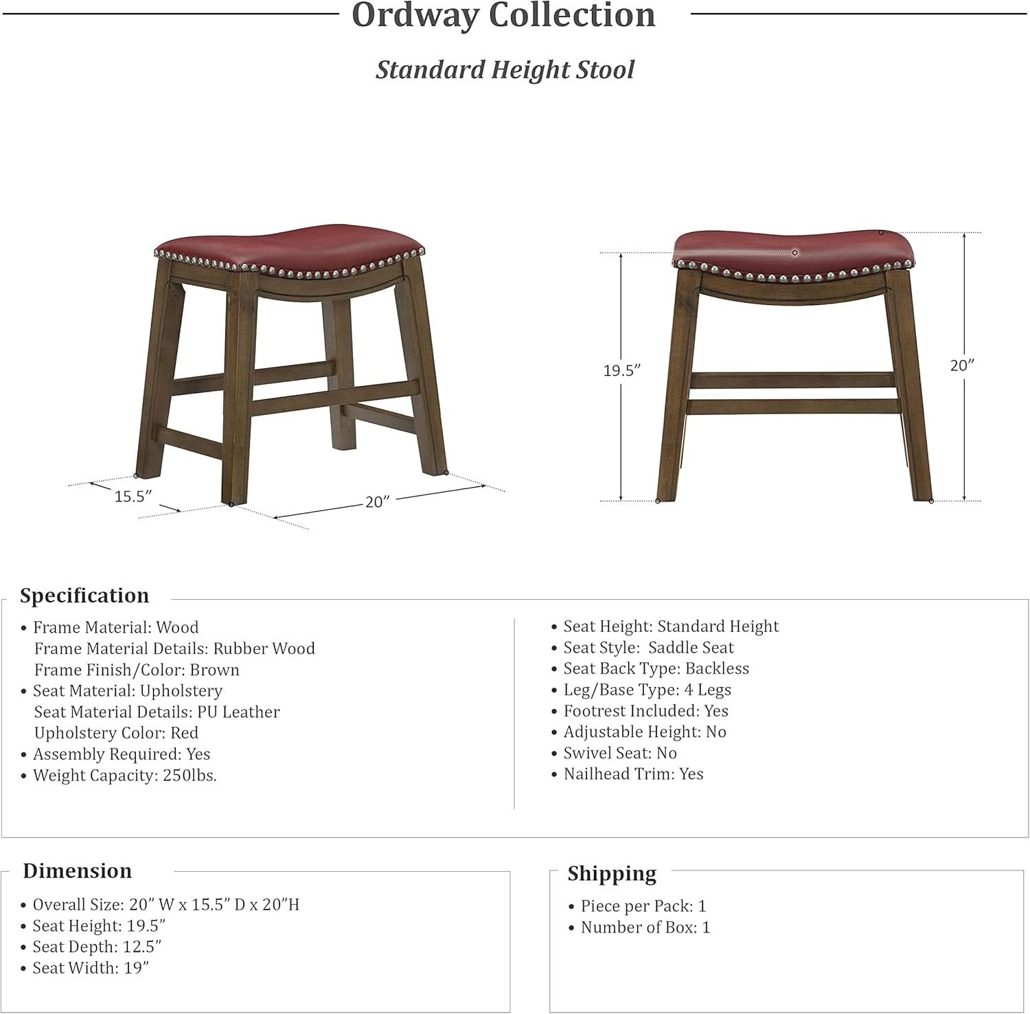 Ordway Saddle Seat Bar Stool Dining Height 19 Inch Red