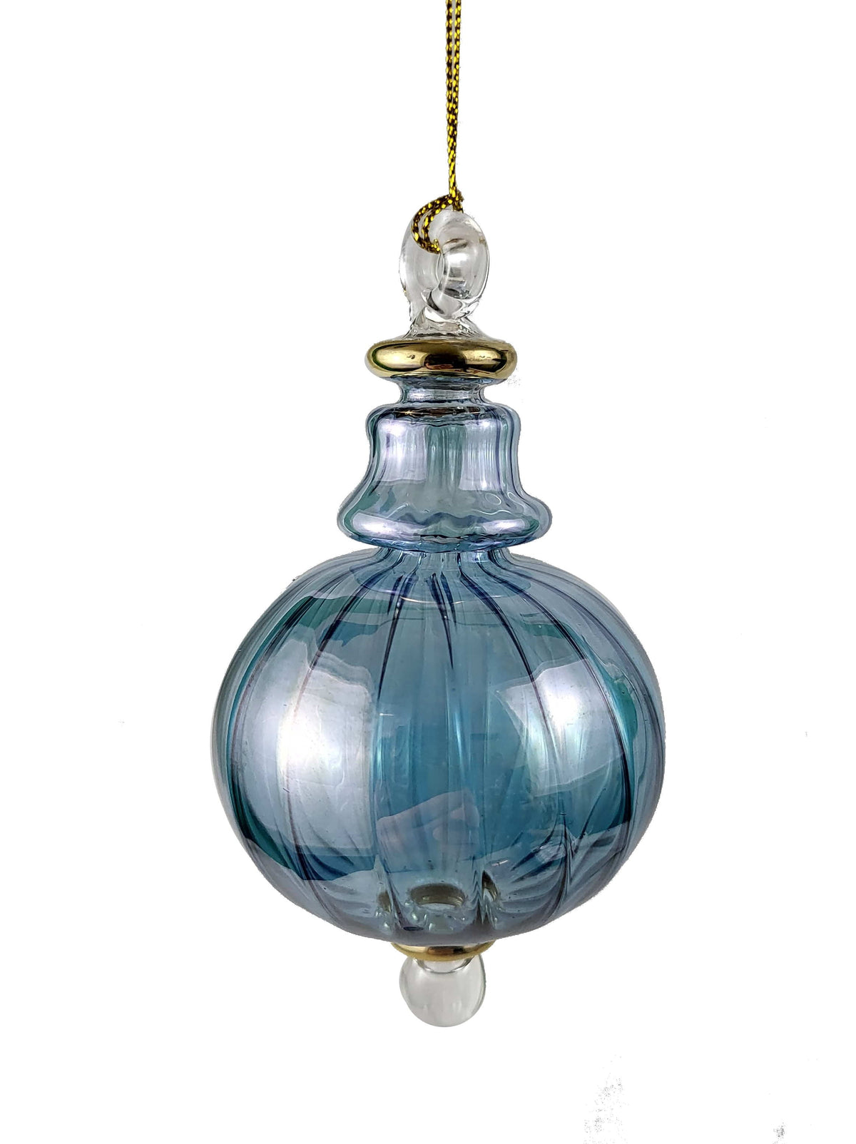 Organic Luster Ribbed Sphere with Gold Trim - Blue
