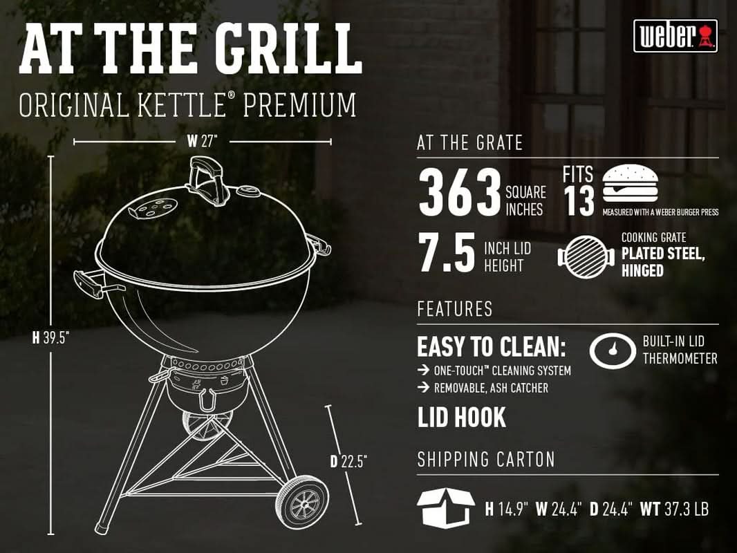 Original Kettle Premium 22 Inch Charcoal Grill Black