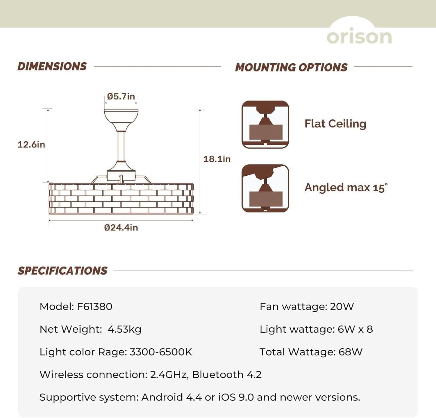 Orison 24 Inch Caged Ceiling Fan With Lights Remote App Control