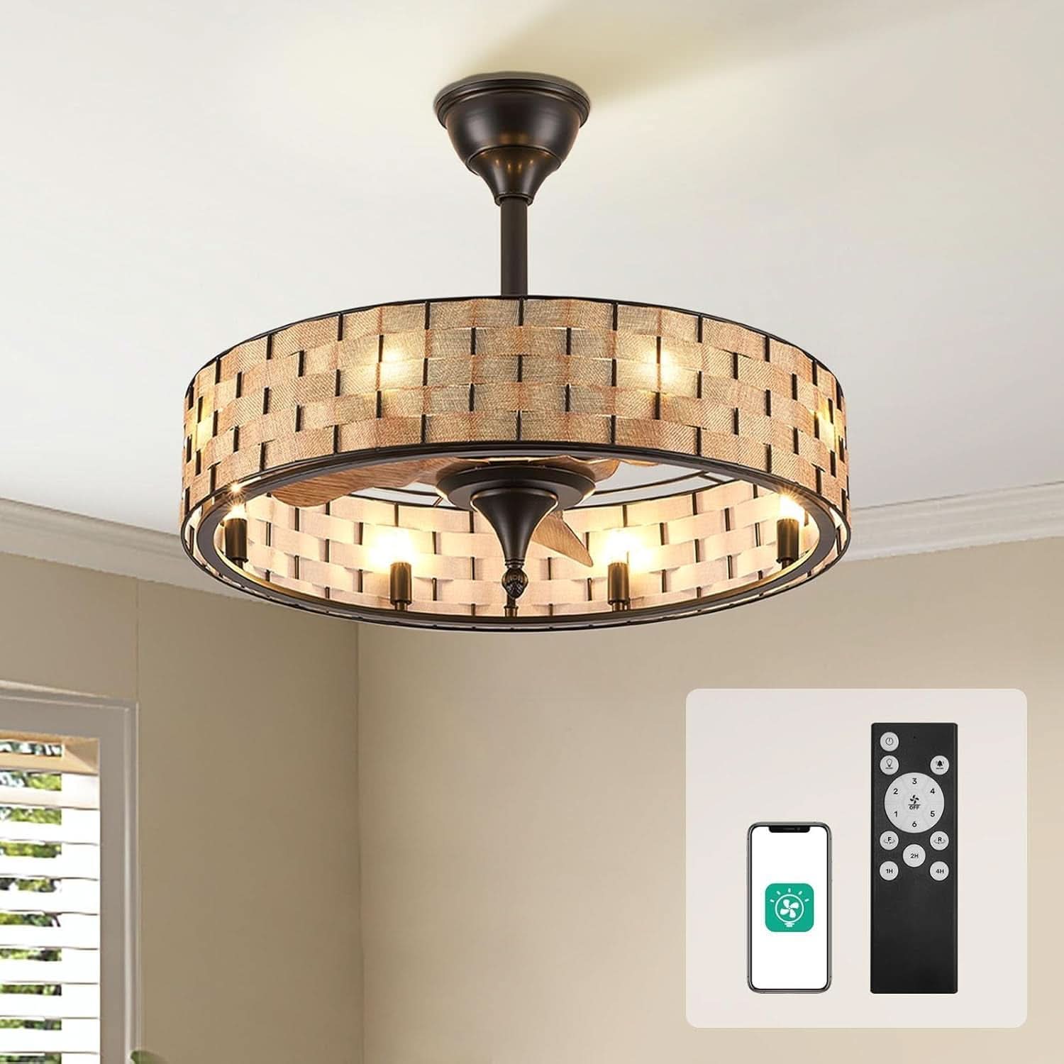 Orison 24 Inch Caged Ceiling Fan With Lights Remote App Control