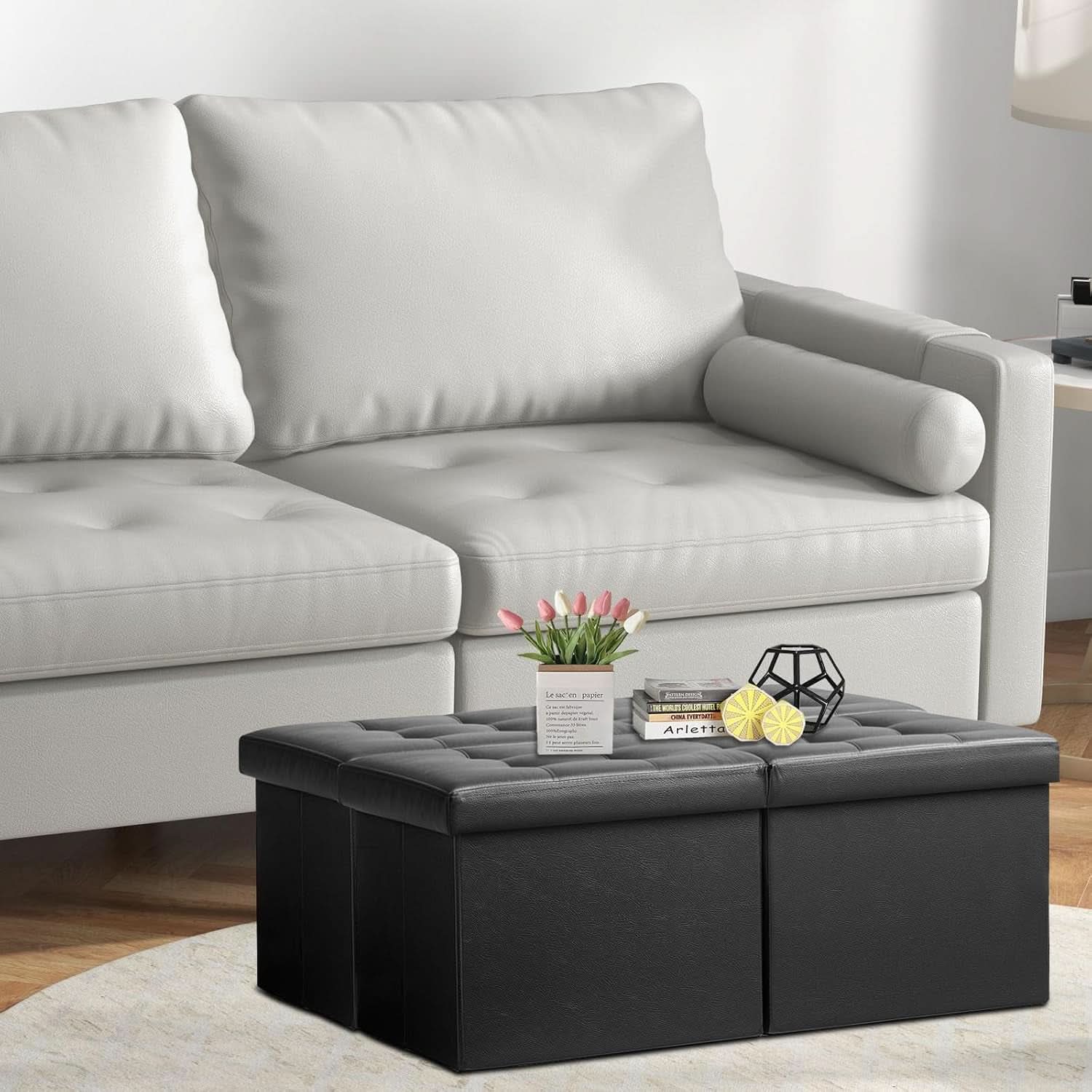 Ottoman With Premium Black Storage 34 Inch Dimension