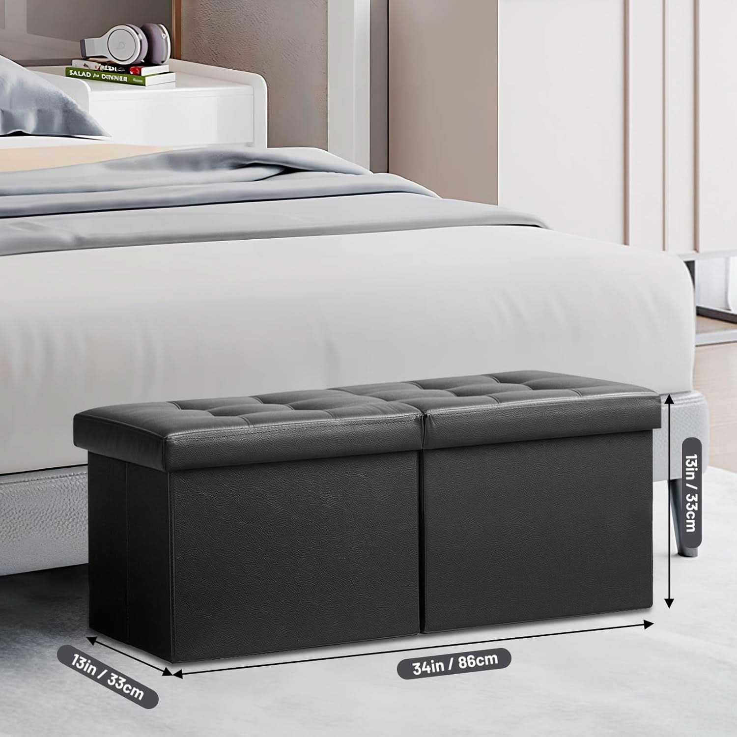 Ottoman With Premium Black Storage 34 Inch Dimension