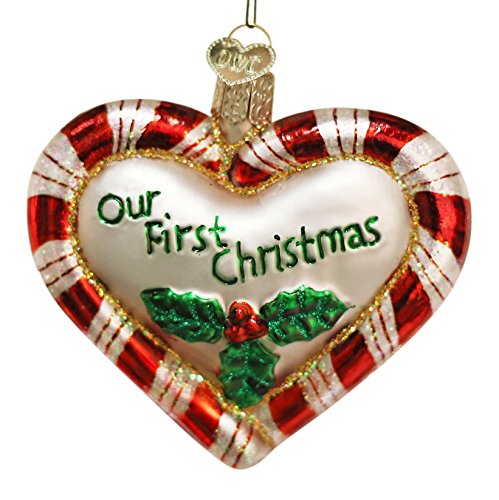 Our First Christmas Peppermint Heart Glass Ornament