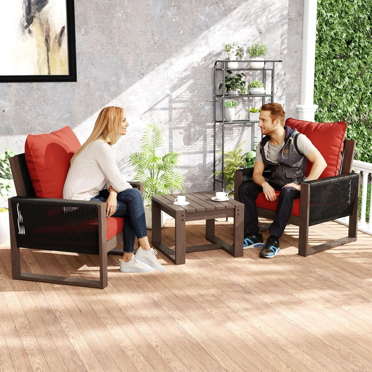 Outdoor 3 Piece Patio Furniture Set with Cushions