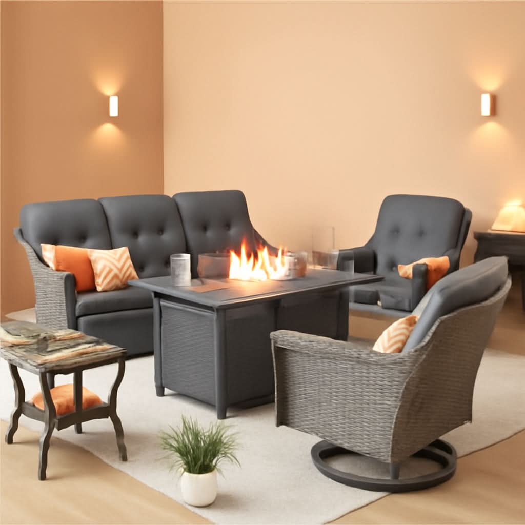 Outdoor 5 Piece Patio Set With Fire Pit Table Dark Grey