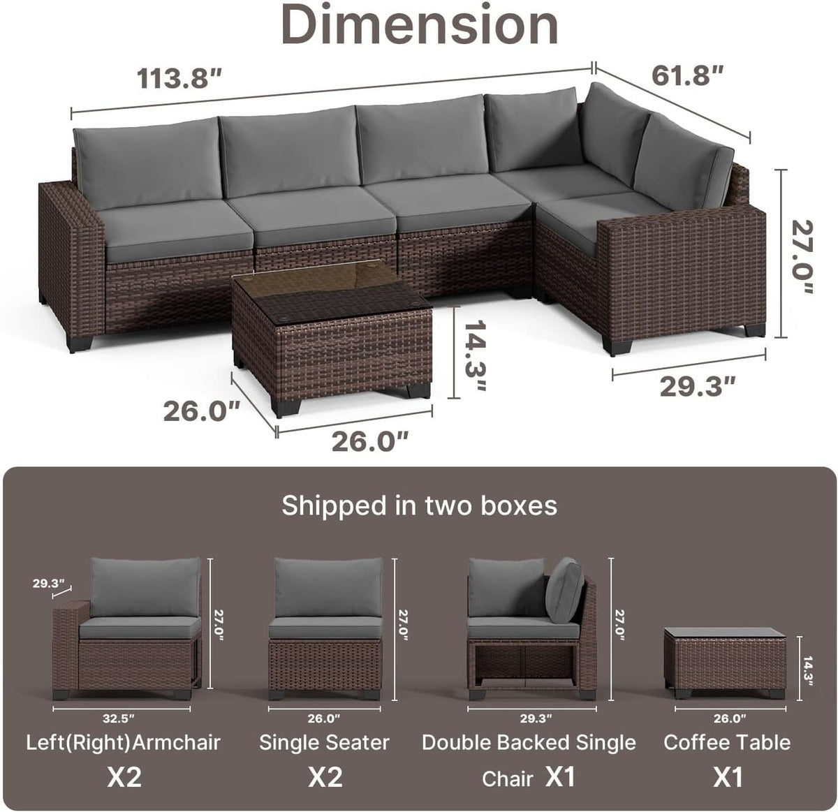 Outdoor 6-Piece Wicker Sectional Sofa Set with Cushions