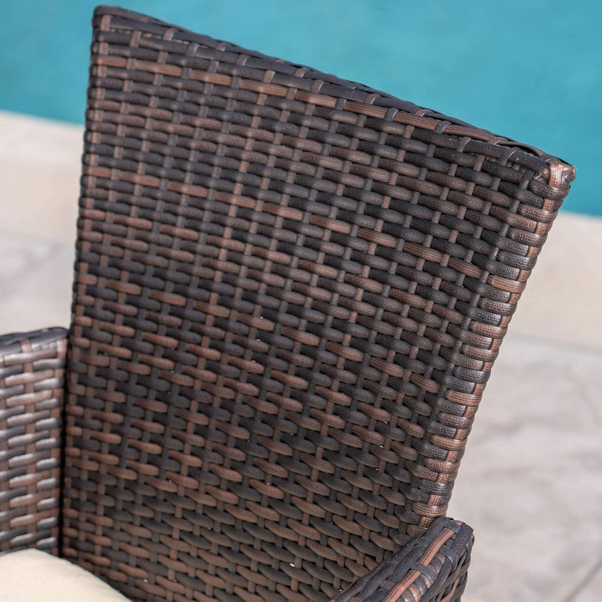Outdoor 7 Piece Acacia Wood Wicker Dining Set Teak Finish