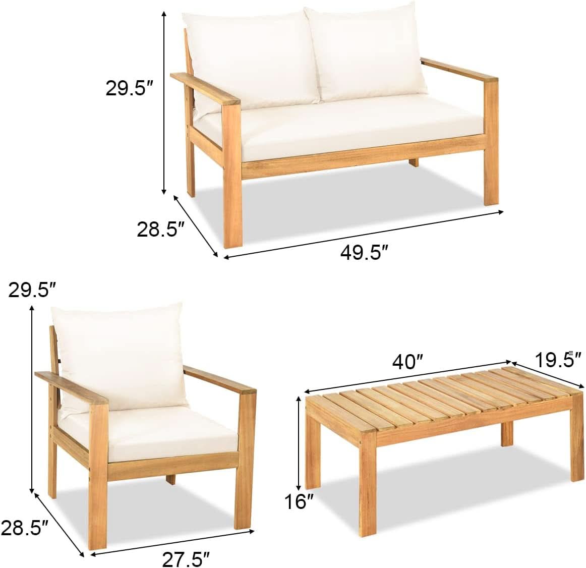 Outdoor Acacia Wood 4-Piece Chat Set Teak Finish Cushions