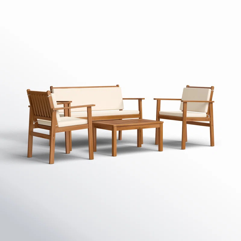 Outdoor Acacia Wood 4 Piece Conversation Set With Cushions