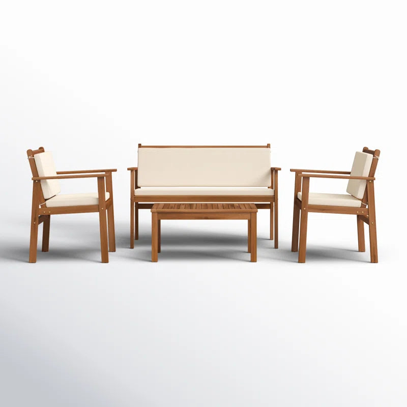 Outdoor Acacia Wood 4 Piece Conversation Set With Cushions
