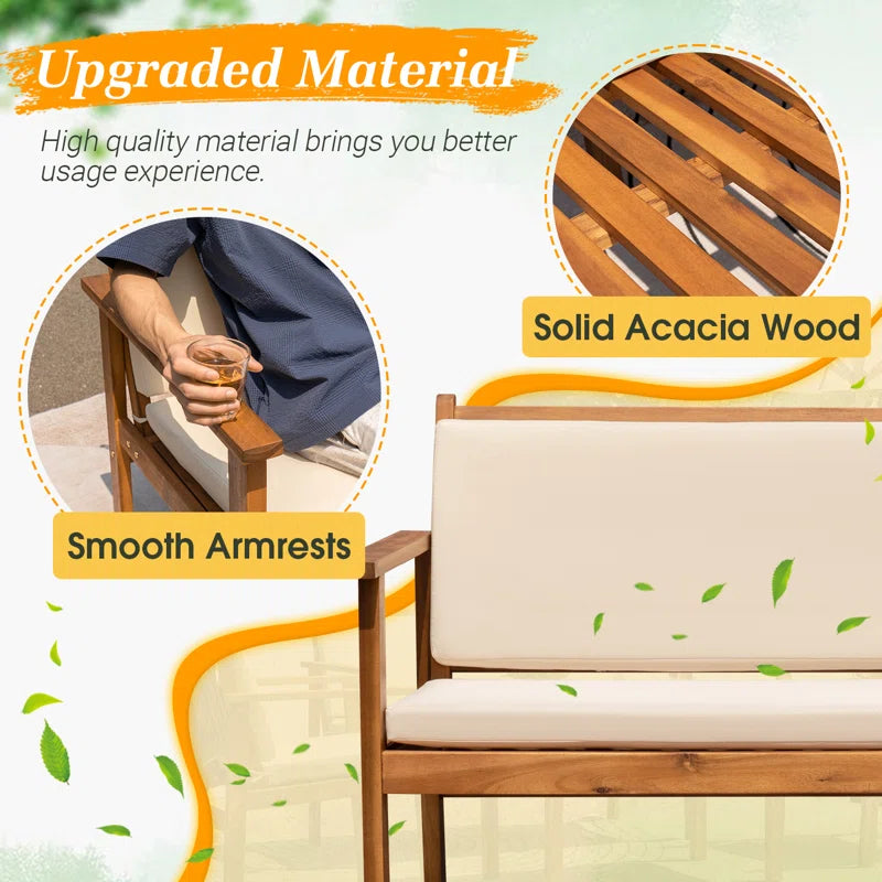 Outdoor Acacia Wood 4 Piece Conversation Set With Cushions