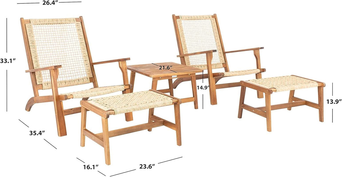 Outdoor Acacia Wood Woven Rattan 5 Piece Patio Set