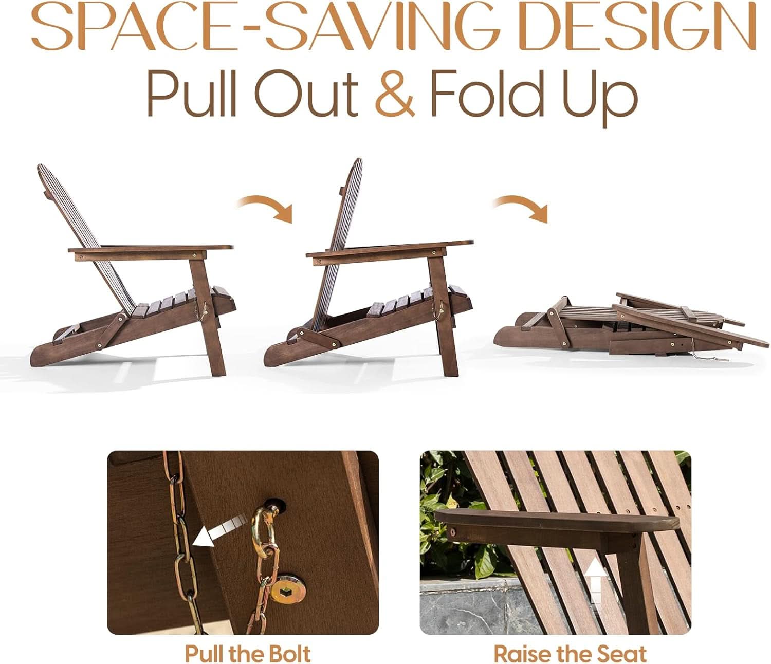 Outdoor Adirondack Chair Set Foldable Pre-Assembled Comfort