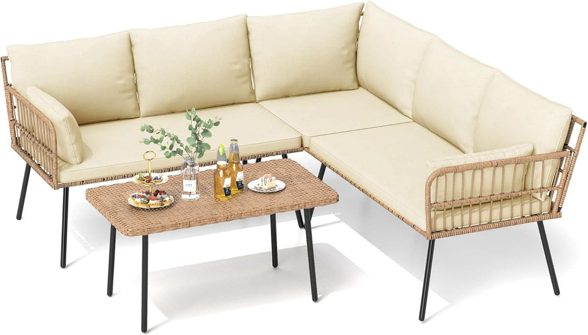 Outdoor All Weather Four Piece Patio Conversation Set Beige