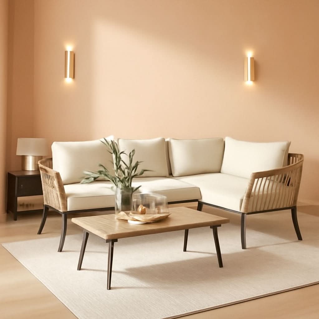 Outdoor All Weather Four Piece Patio Conversation Set Beige