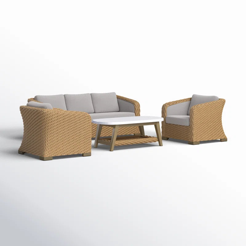 Outdoor All Weather Wicker Five Person Patio Conversation Set With Cushions