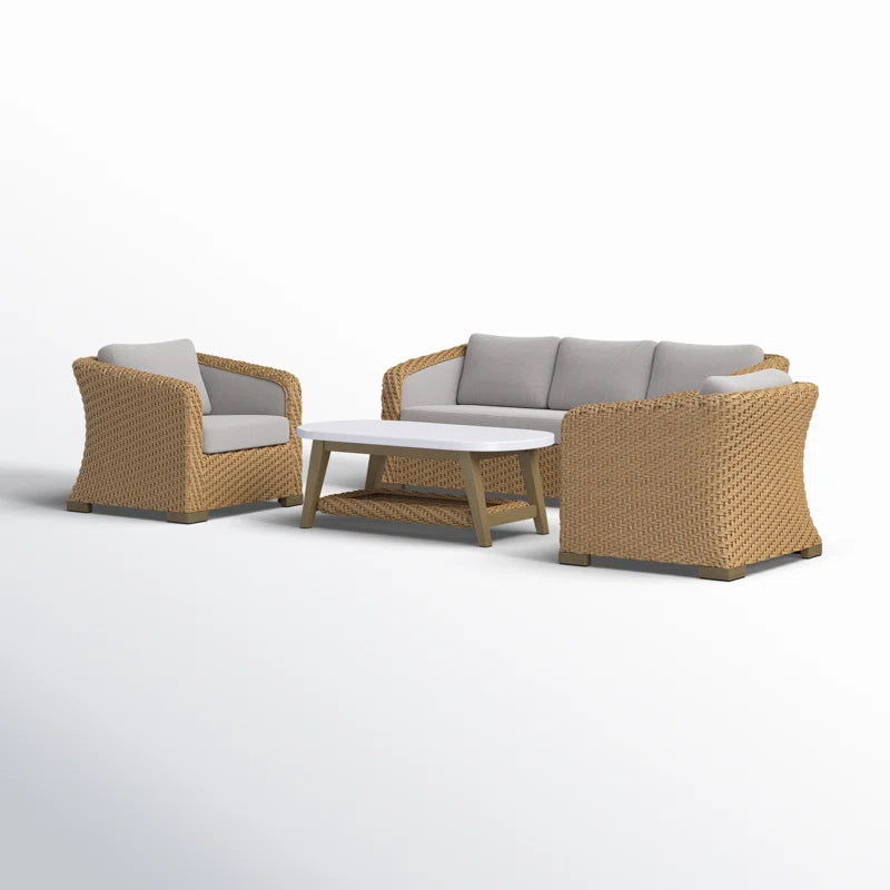 Outdoor All Weather Wicker Five Person Patio Conversation Set With Cushions