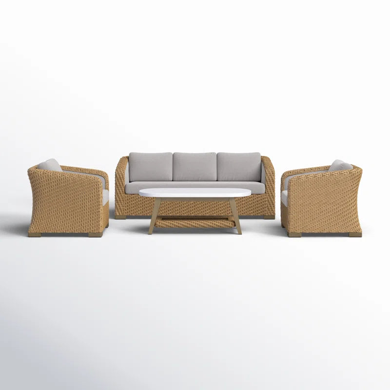 Outdoor All Weather Wicker Five Person Patio Conversation Set With Cushions