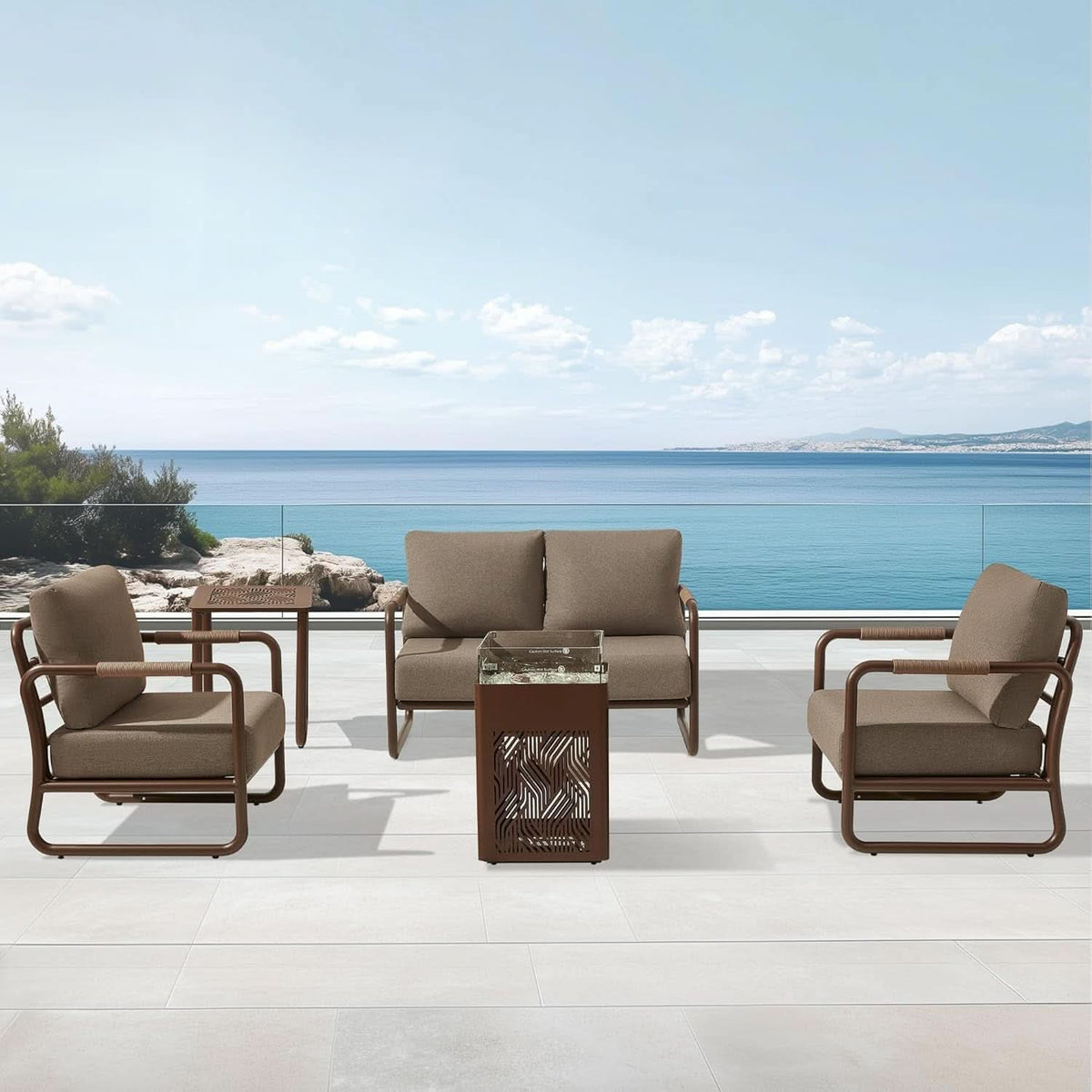 Outdoor Aluminum Patio Furniture Set with Fire Pit
