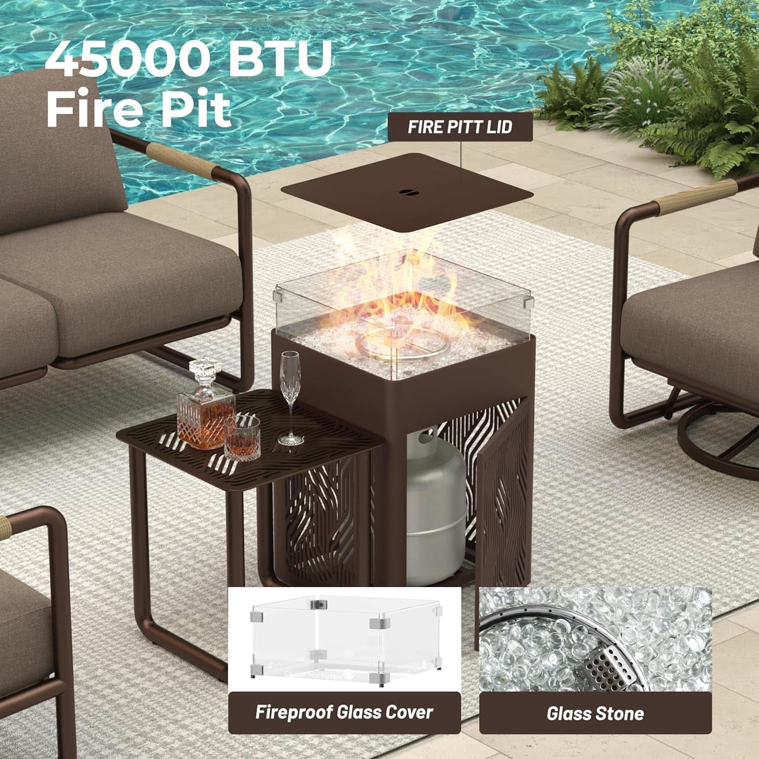 Outdoor Aluminum Patio Furniture Set with Fire Pit