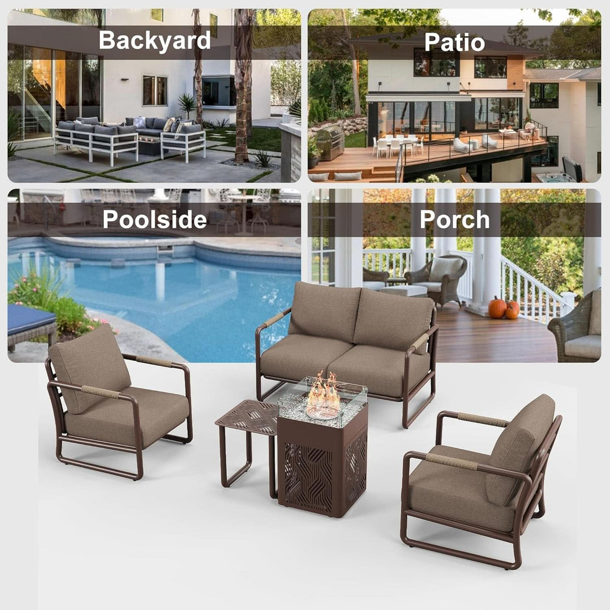Outdoor Aluminum Patio Furniture Set with Fire Pit