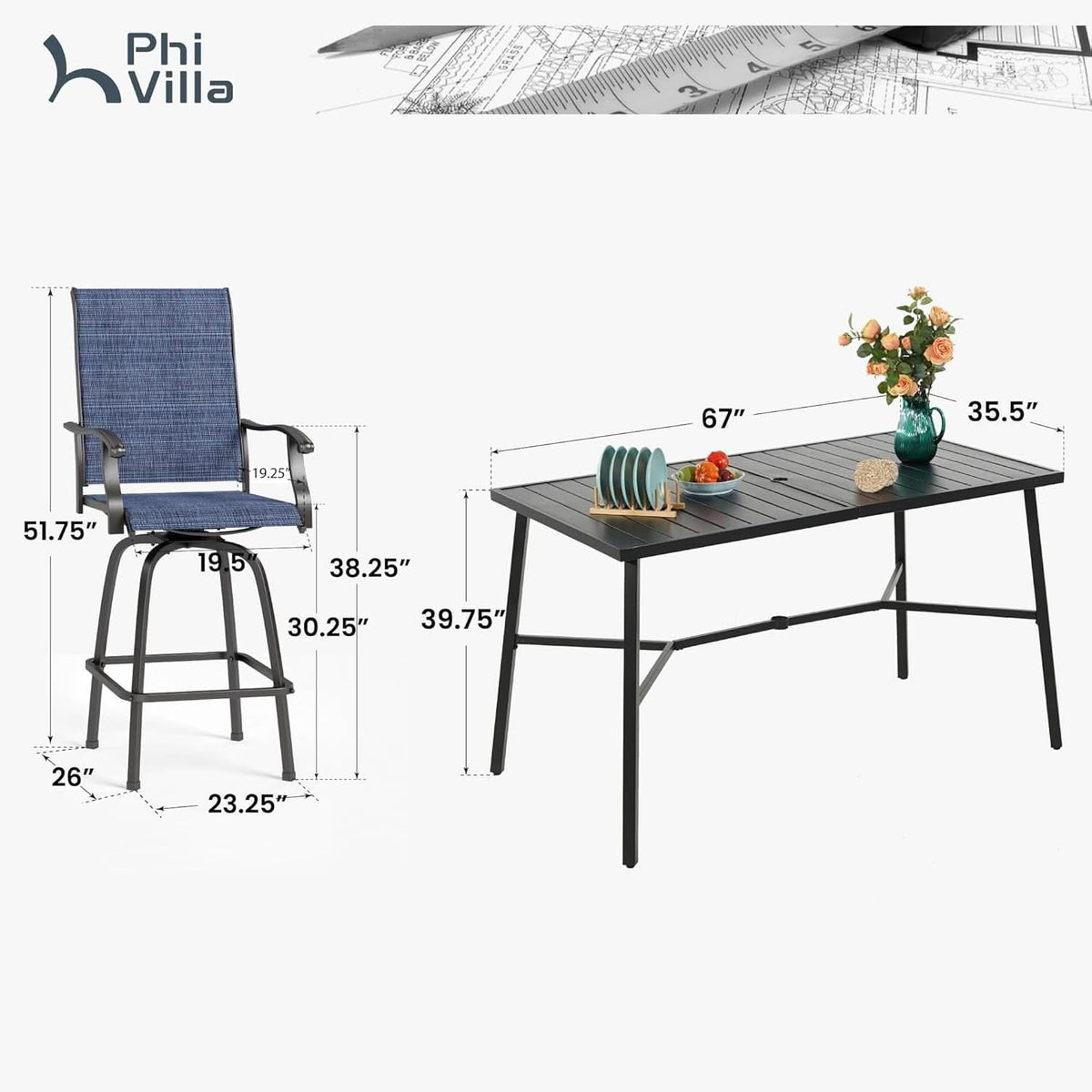 Outdoor Bar Set With Swivel Stools For Patio
