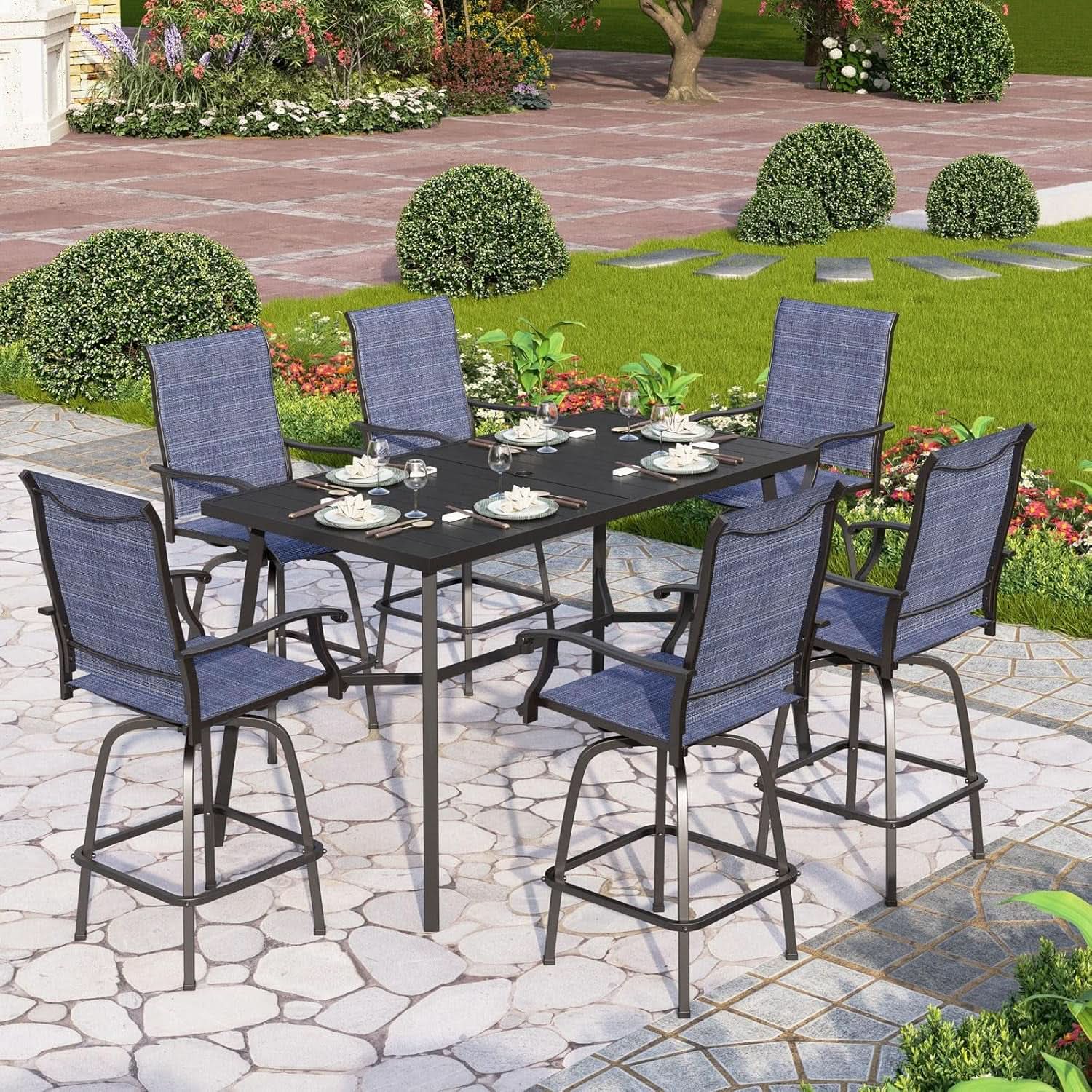 Outdoor Bar Set With Swivel Stools For Patio