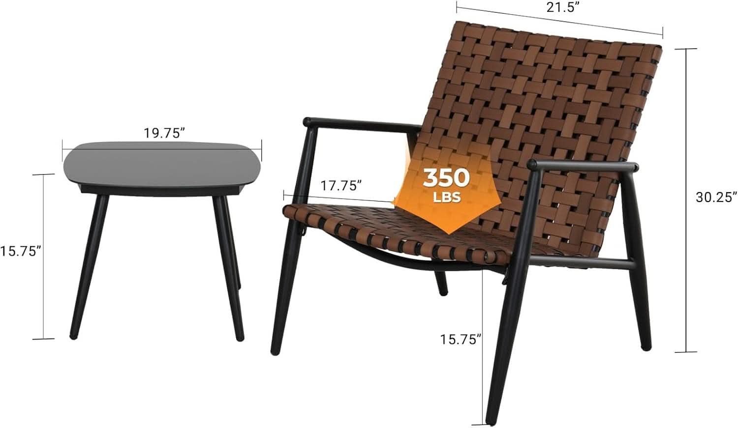 Outdoor Bistro Set 3 Piece Leather Look Wicker Table Brown
