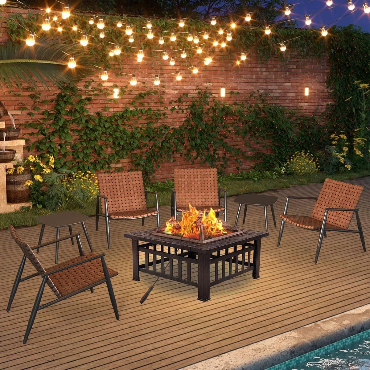 Outdoor Bistro Set 3 Piece Leather Look Wicker Table Brown