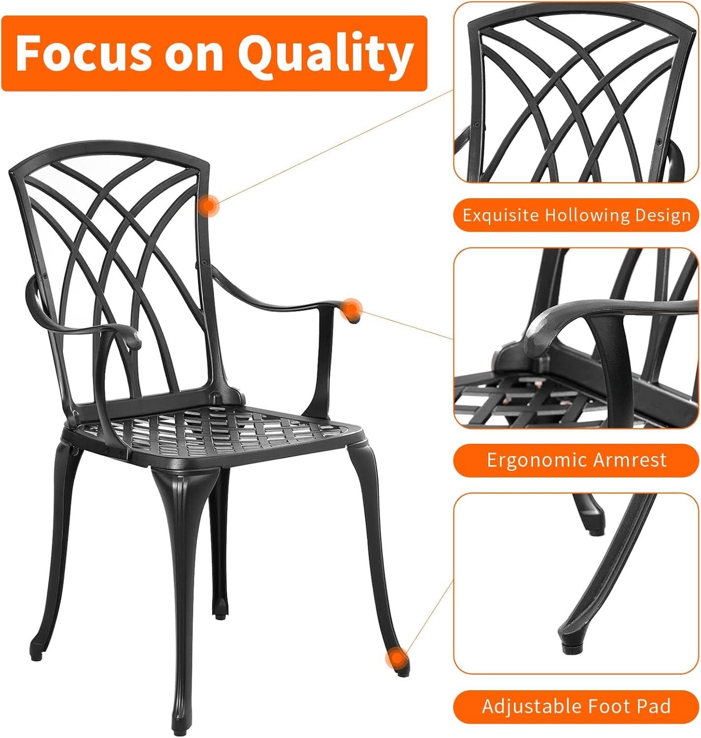 Outdoor Cast Aluminum Bistro Set 3 Piece Table And 2 Chairs Black