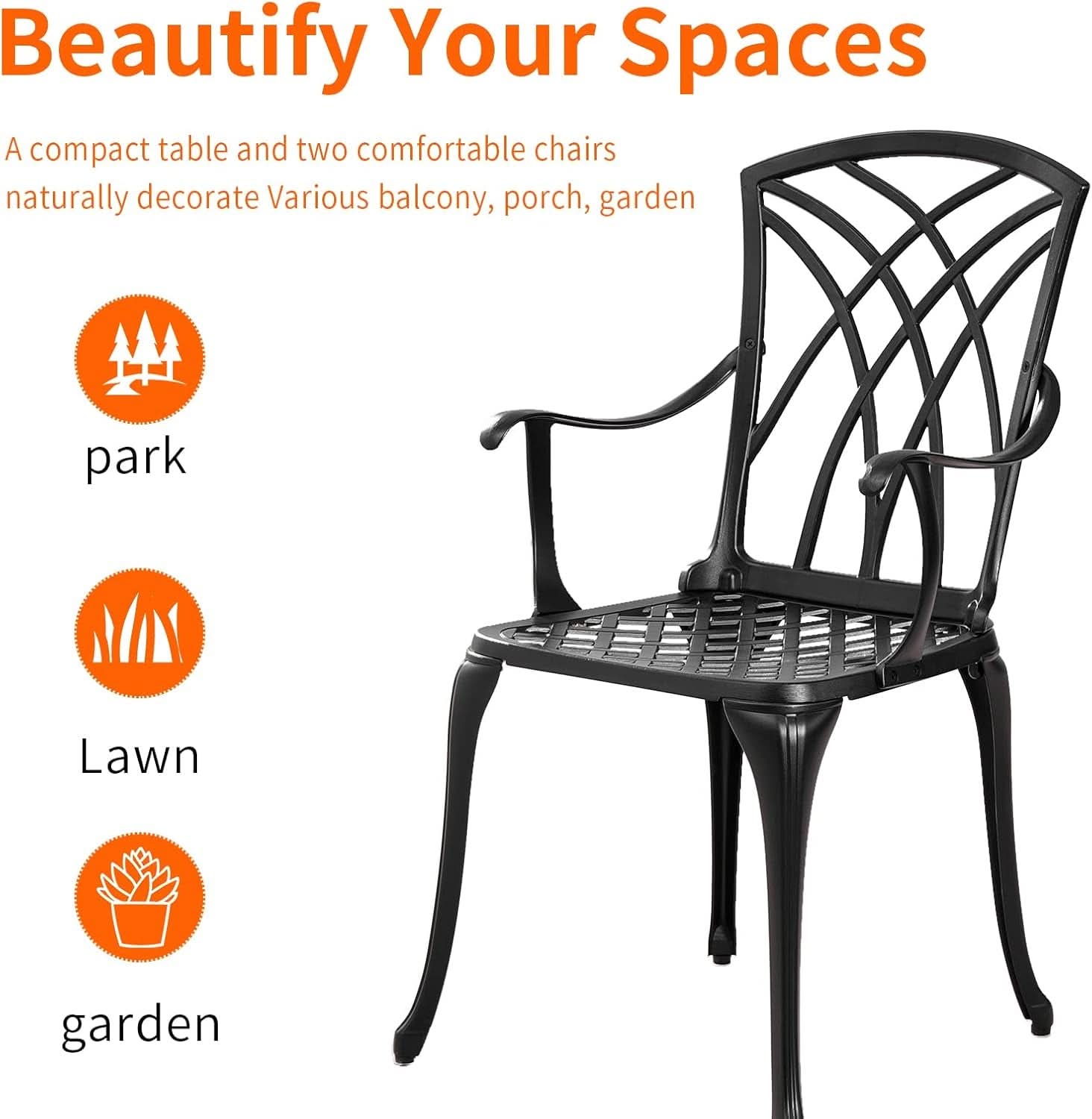 Outdoor Cast Aluminum Bistro Set 3 Piece Table And 2 Chairs Black
