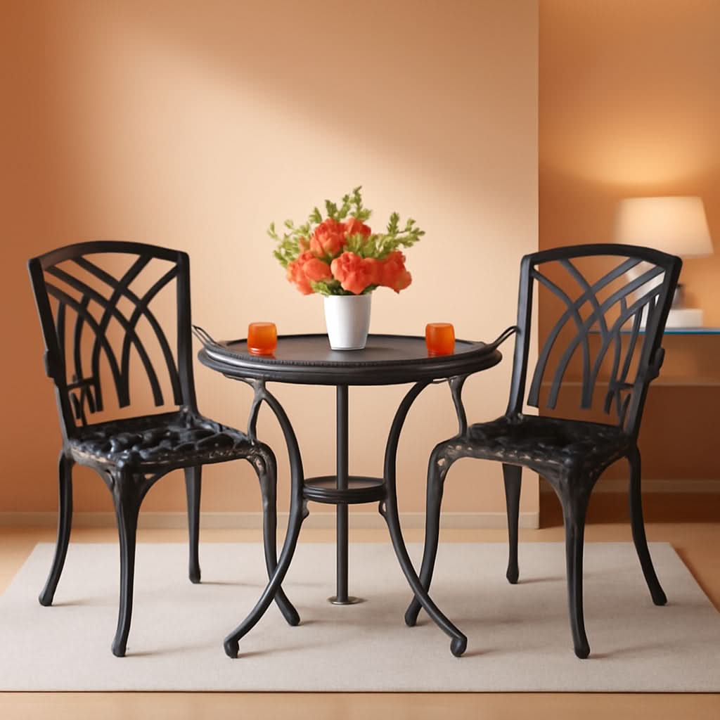 Outdoor Cast Aluminum Bistro Set 3 Piece Table And 2 Chairs Black