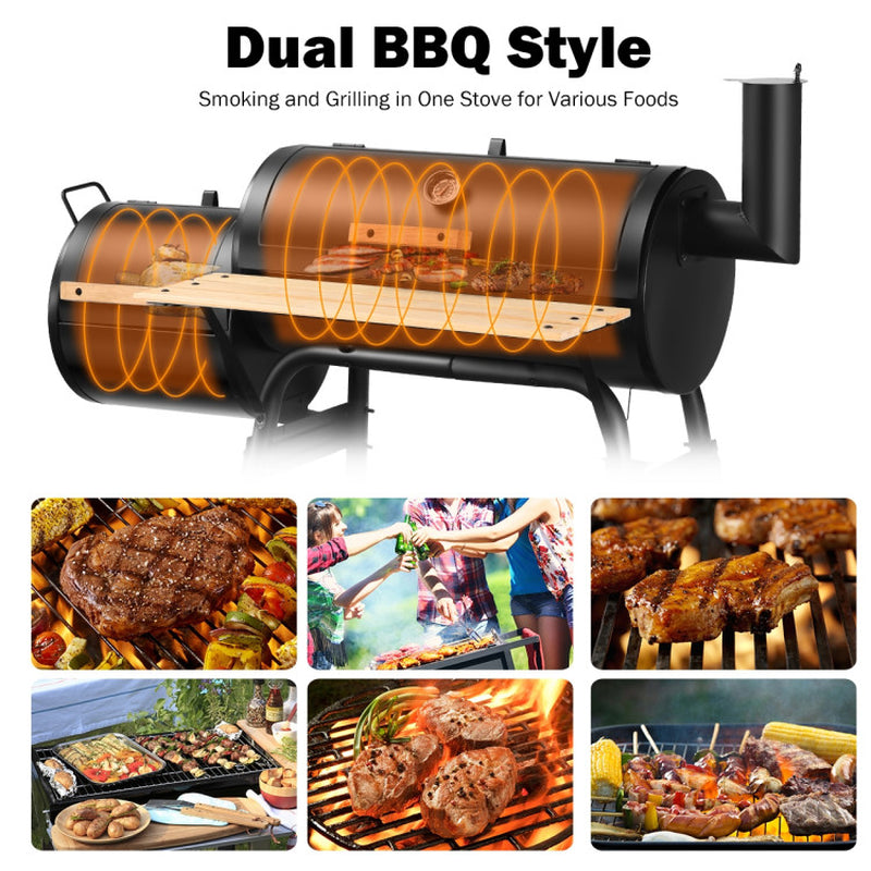 Outdoor Charcoal Barrel Grill With Thermometer And Wheels