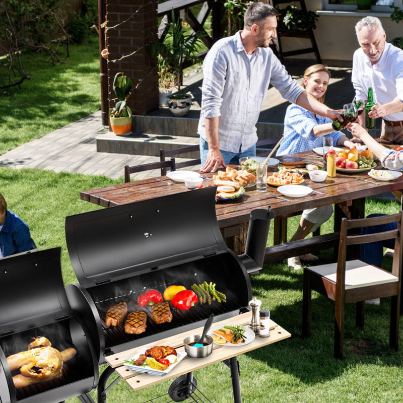 Outdoor Charcoal Barrel Grill With Thermometer And Wheels