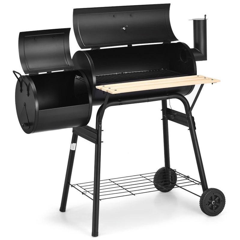 Outdoor Charcoal Barrel Grill With Thermometer And Wheels