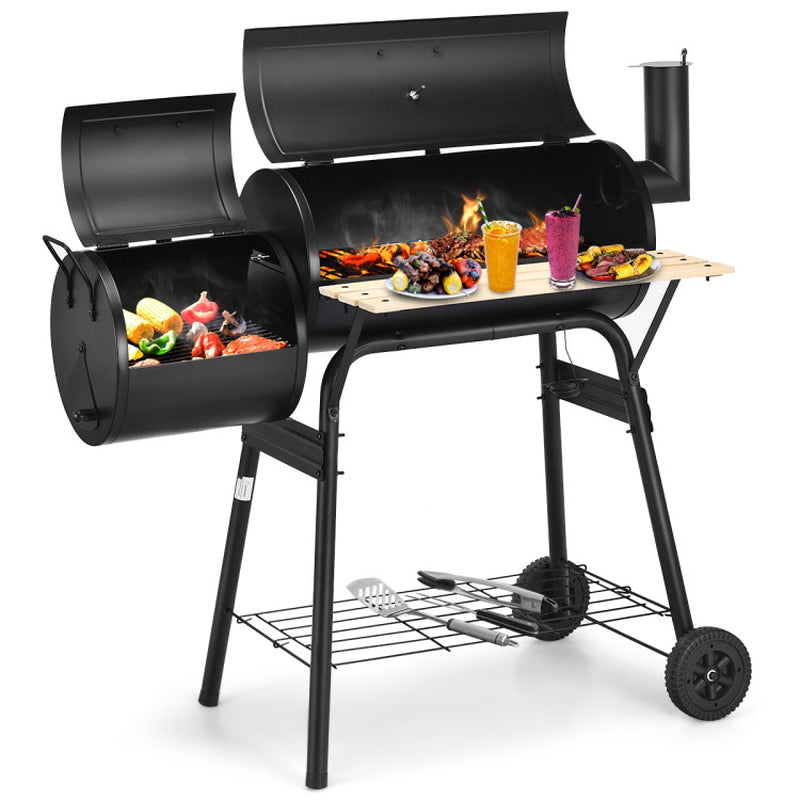 Outdoor Charcoal Barrel Grill With Thermometer And Wheels