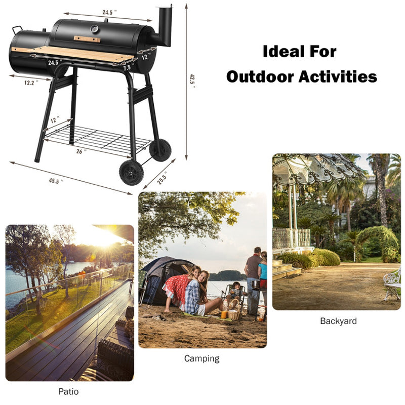 Outdoor Charcoal Barrel Grill With Thermometer And Wheels