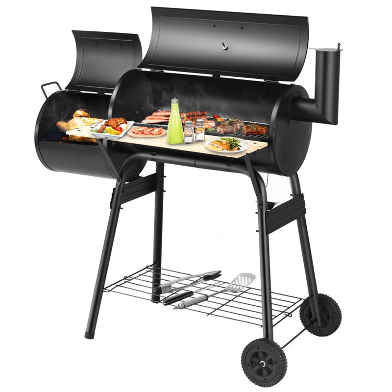 Outdoor Charcoal Barrel Grill With Thermometer And Wheels